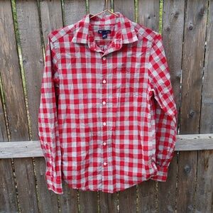 Gap Gray Red Checkered Long Sleeve Button Down Shirt Top